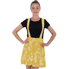 Saffron Yellow Floral Print Velvet Suspender Skater Skirt by SpinnyChairDesigns