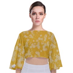 Saffron Yellow Floral Print Tie Back Butterfly Sleeve Chiffon Top by SpinnyChairDesigns