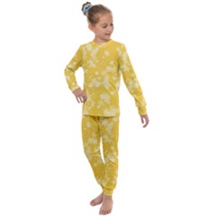 Saffron Yellow Floral Print Kids  Long Sleeve Set  by SpinnyChairDesigns