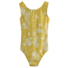 Saffron Yellow Floral Print Kids  Cut-out Back One Piece Swimsuit by SpinnyChairDesigns