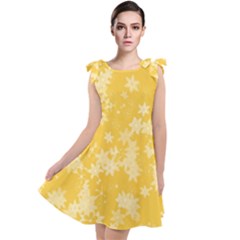 Saffron Yellow Floral Print Tie Up Tunic Dress by SpinnyChairDesigns