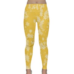 Saffron Yellow Floral Print Lightweight Velour Classic Yoga Leggings by SpinnyChairDesigns