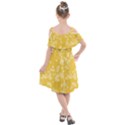 Saffron Yellow Floral Print Kids  Cut Out Shoulders Chiffon Dress View2