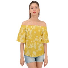 Saffron Yellow Floral Print Off Shoulder Short Sleeve Top by SpinnyChairDesigns