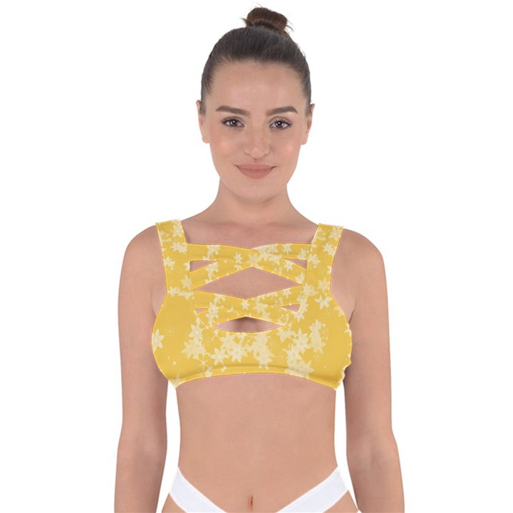 Saffron Yellow Floral Print Bandaged Up Bikini Top