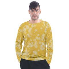 Saffron Yellow Floral Print Men s Long Sleeve Raglan Tee