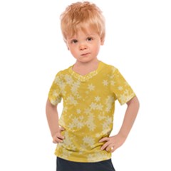 Saffron Yellow Floral Print Kids  Sports Tee