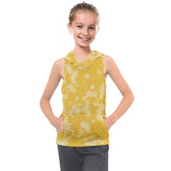 Saffron Yellow Floral Print Kids  Sleeveless Hoodie by SpinnyChairDesigns