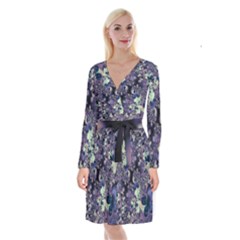 Abstract Floral Art Print Long Sleeve Velvet Front Wrap Dress by SpinnyChairDesigns