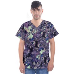 Abstract Floral Art Print Men s V-neck Scrub Top