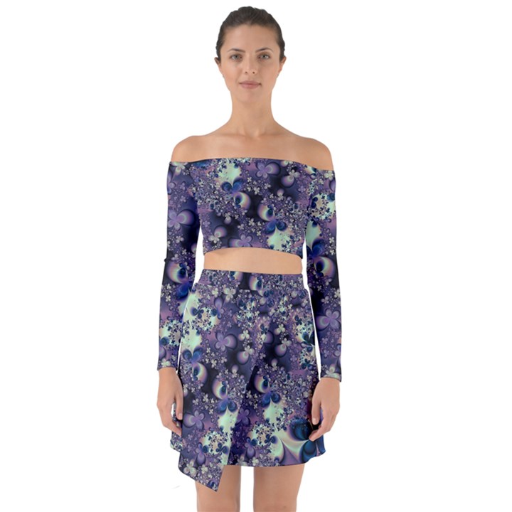 Abstract Floral Art Print Off Shoulder Top with Skirt Set