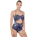 Abstract Floral Art Print Scallop Top Cut Out Swimsuit View1