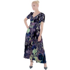 Abstract Floral Art Print Button Up Short Sleeve Maxi Dress by SpinnyChairDesigns