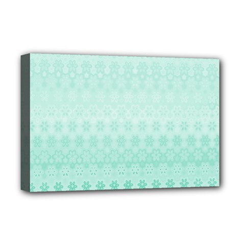 Biscay Green Floral Print Deluxe Canvas 18  X 12  (stretched) by SpinnyChairDesigns