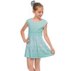 Biscay Green Floral Print Kids  Cap Sleeve Dress by SpinnyChairDesigns