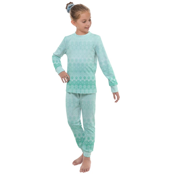 Biscay Green Floral Print Kids  Long Sleeve Set 