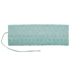 Biscay Green Floral Print Roll Up Canvas Pencil Holder (m) by SpinnyChairDesigns