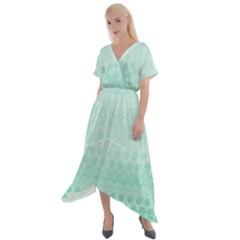 Biscay Green Floral Print Cross Front Sharkbite Hem Maxi Dress by SpinnyChairDesigns