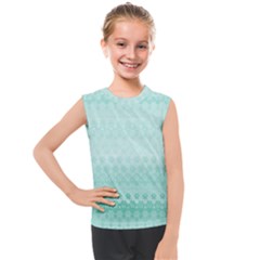 Biscay Green Floral Print Kids  Mesh Tank Top