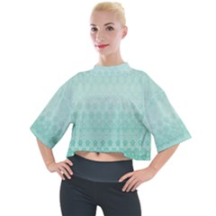 Biscay Green Floral Print Mock Neck Tee