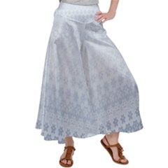 Faded Blue Floral Print Satin Palazzo Pants by SpinnyChairDesigns