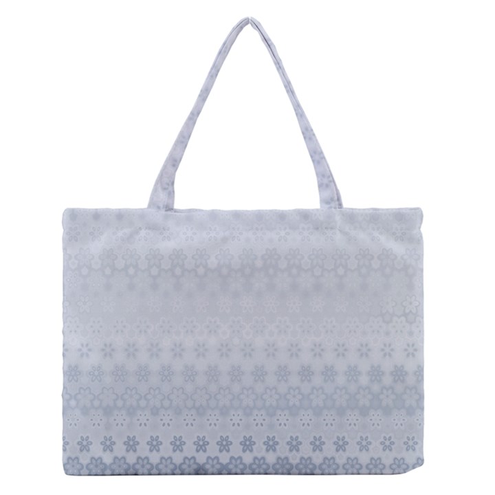 Faded Blue Floral Print Zipper Medium Tote Bag