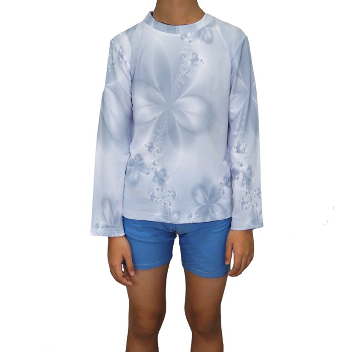 Faded Blue Floral Print Kids  Long Sleeve Swimwear