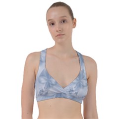 Faded Blue Floral Print Sweetheart Sports Bra by SpinnyChairDesigns