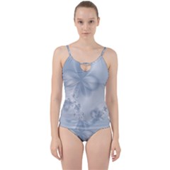 Faded Blue Floral Print Cut Out Top Tankini Set by SpinnyChairDesigns