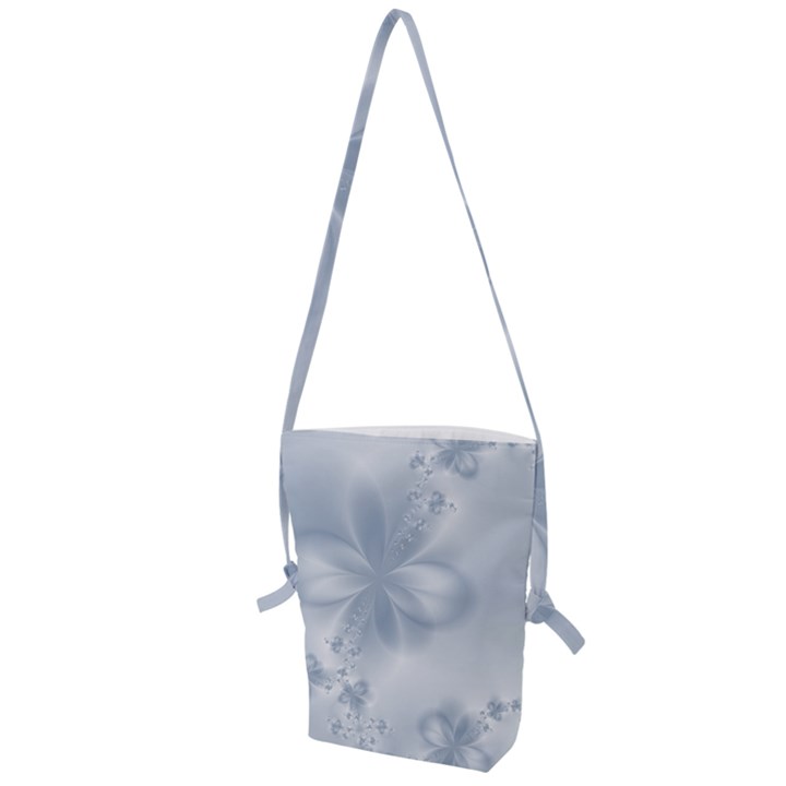 Faded Blue Floral Print Folding Shoulder Bag