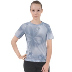 Faded Blue Floral Print Women s Sport Raglan Tee