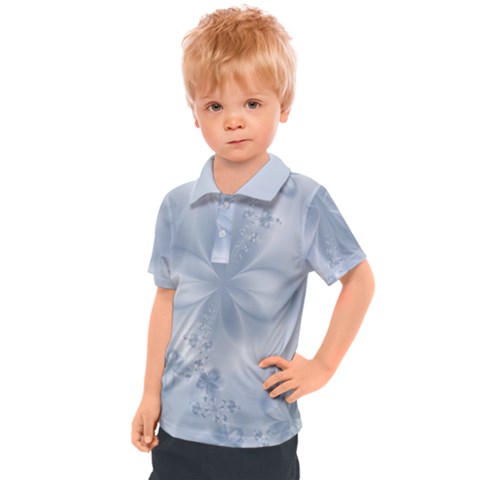 Faded Blue Floral Print Kids  Polo Tee by SpinnyChairDesigns