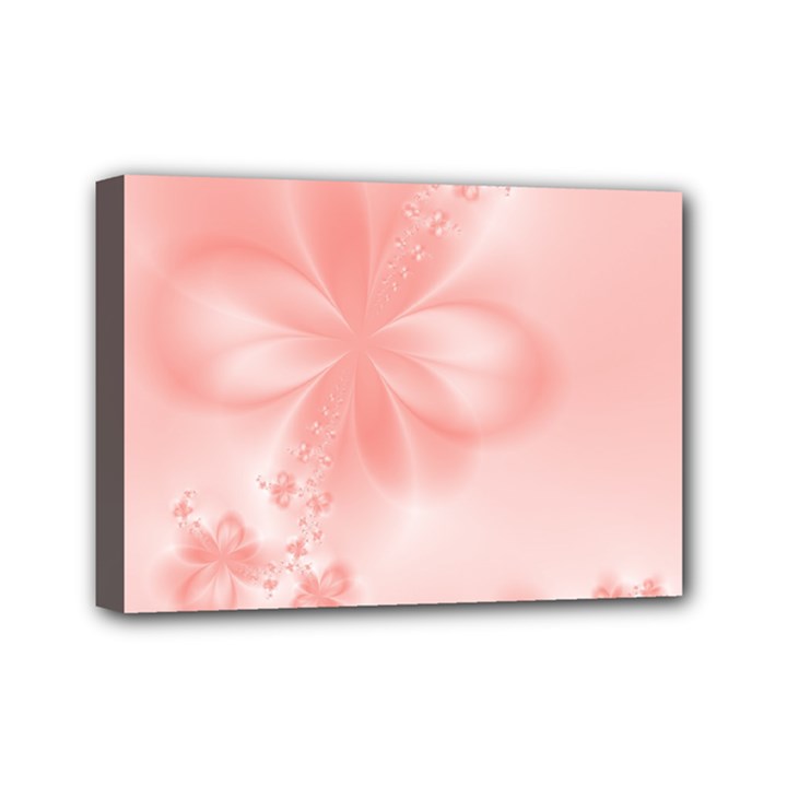 Pastel Coral Floral Print Mini Canvas 7  x 5  (Stretched)