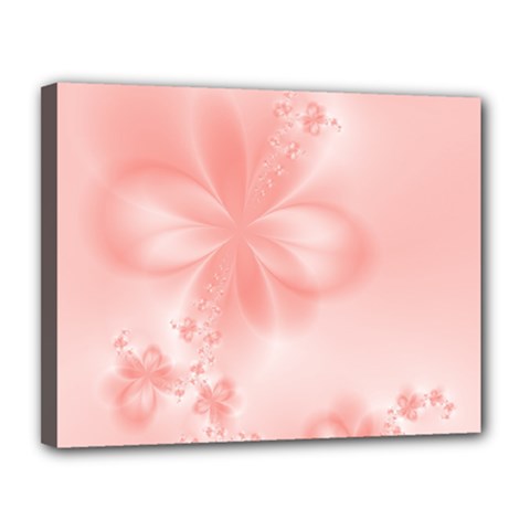 Pastel Coral Floral Print Canvas 14  X 11  (stretched) by SpinnyChairDesigns