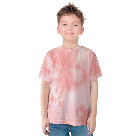 Pastel Coral Floral Print Kids  Cotton Tee by SpinnyChairDesigns