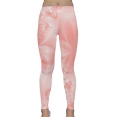 Pastel Coral Floral Print Classic Yoga Leggings by SpinnyChairDesigns