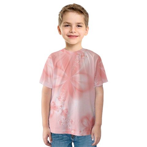 Pastel Coral Floral Print Kids  Sport Mesh Tee by SpinnyChairDesigns