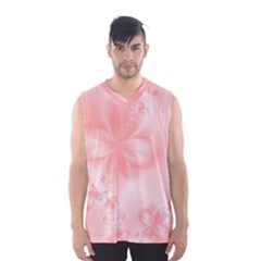 Pastel Coral Floral Print Men s Basketball Tank Top by SpinnyChairDesigns