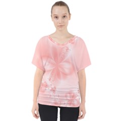 Pastel Coral Floral Print V-neck Dolman Drape Top