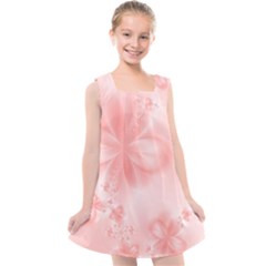 Pastel Coral Floral Print Kids  Cross Back Dress by SpinnyChairDesigns