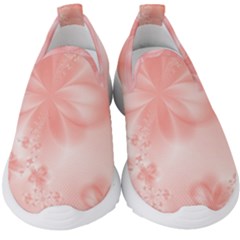 Pastel Coral Floral Print Kids  Slip On Sneakers by SpinnyChairDesigns