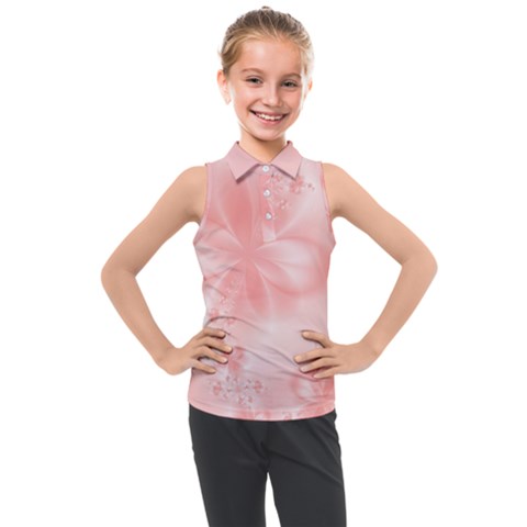 Pastel Coral Floral Print Kids  Sleeveless Polo Tee by SpinnyChairDesigns