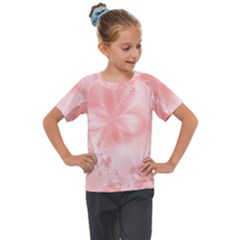 Pastel Coral Floral Print Kids  Mesh Piece Tee