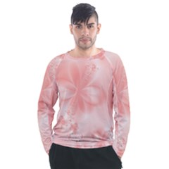 Pastel Coral Floral Print Men s Long Sleeve Raglan Tee