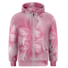 Blush Pink Floral Print Men s Zipper Hoodie by SpinnyChairDesigns