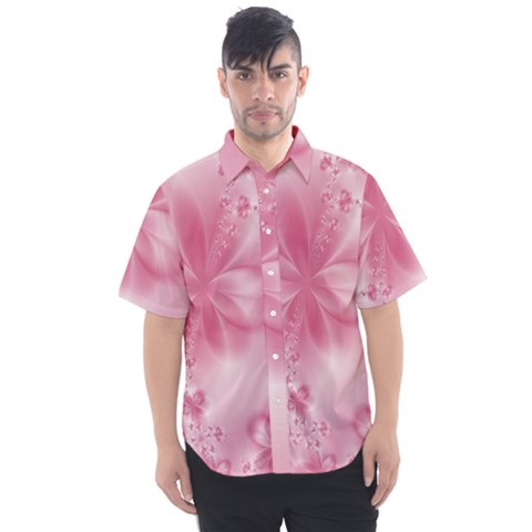 Blush Pink Floral Print Men s Short Sleeve Shirt by SpinnyChairDesigns