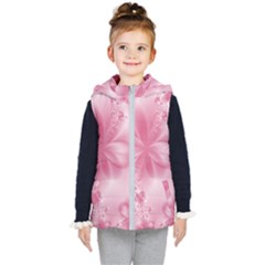 Blush Pink Floral Print Kids  Hooded Puffer Vest by SpinnyChairDesigns