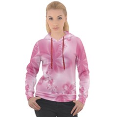 Blush Pink Floral Print Women s Overhead Hoodie by SpinnyChairDesigns