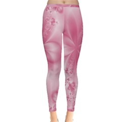 Blush Pink Floral Print Inside Out Leggings by SpinnyChairDesigns