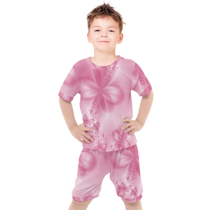 Blush Pink Floral Print Kids  Tee and Shorts Set